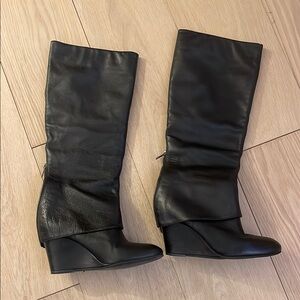 Black Knee-High Wedge Boots Size 8